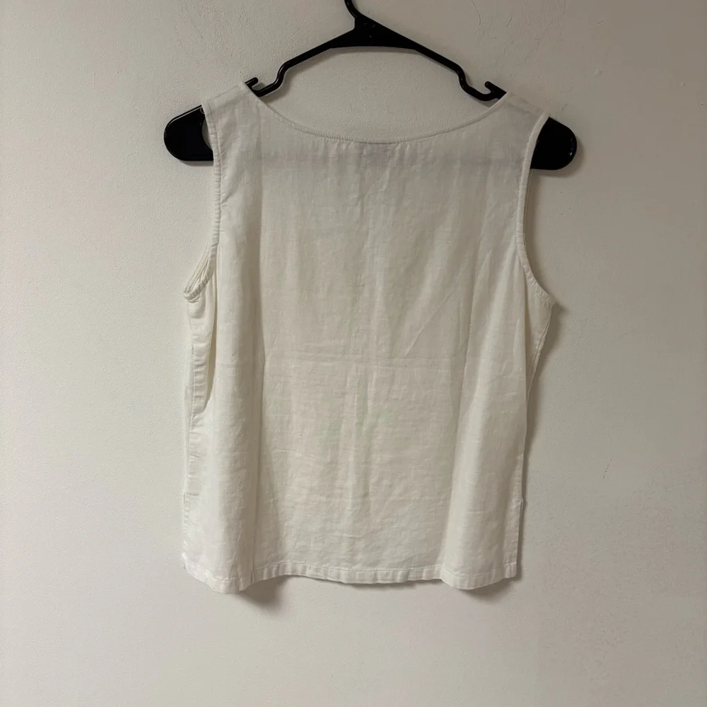 White Embroidered Womens Linen Tank Top Small - Picture 2 of 11